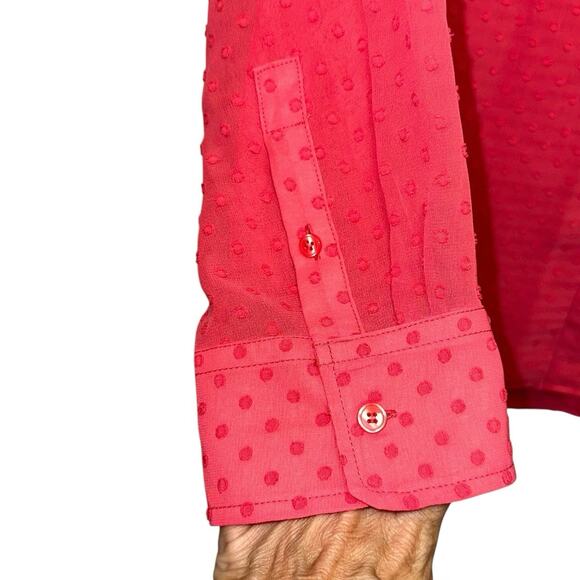 Talbots Pink Swiss Dot Blouse Long Sleeve Sheer Button Front Top Size M Career - Picture 2 of 6